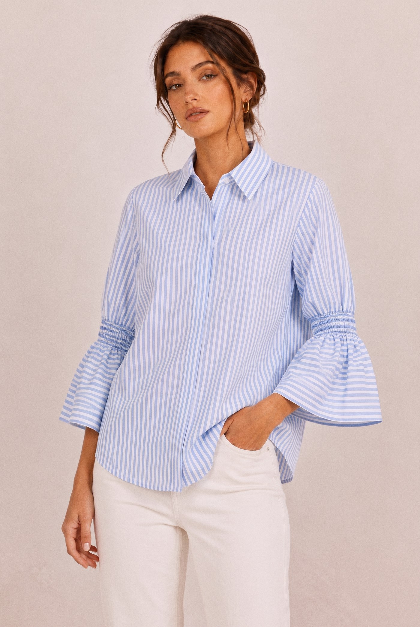 Bria Bell-Sleeve Shirt, front