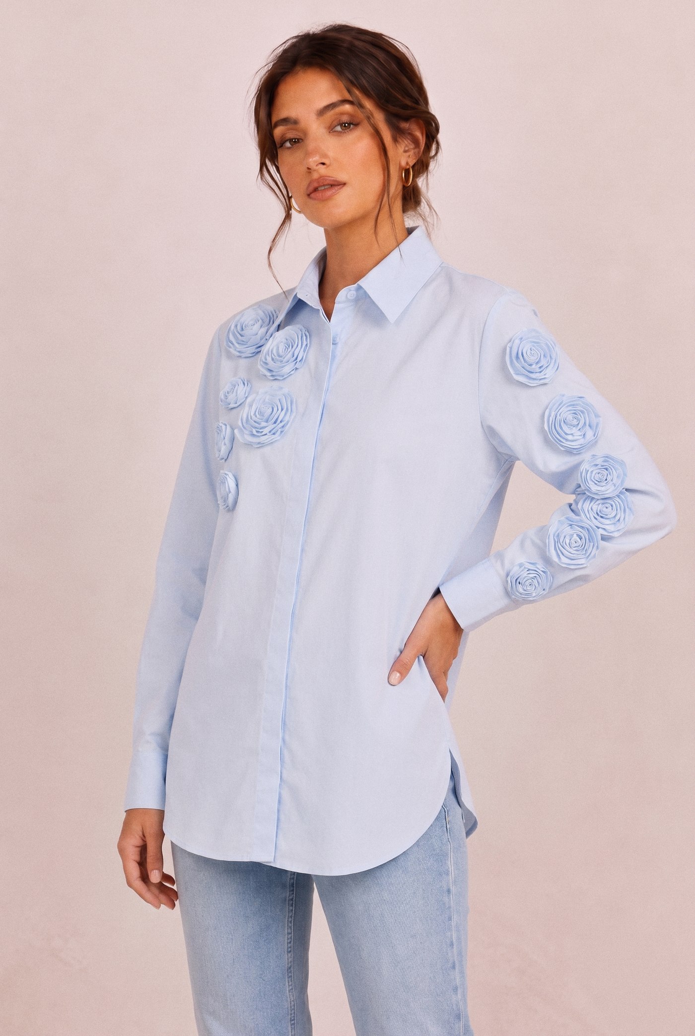 Rosette Poplin Tunic in Blue, front