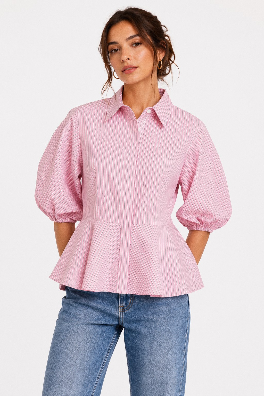 Lola Peplum Shirt in Pink, front
