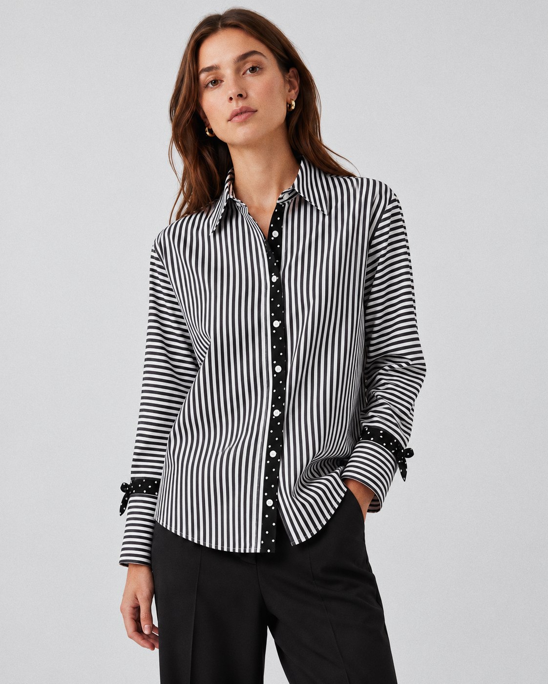 Marina Cotton Stripe Shirt in Black/White, front
