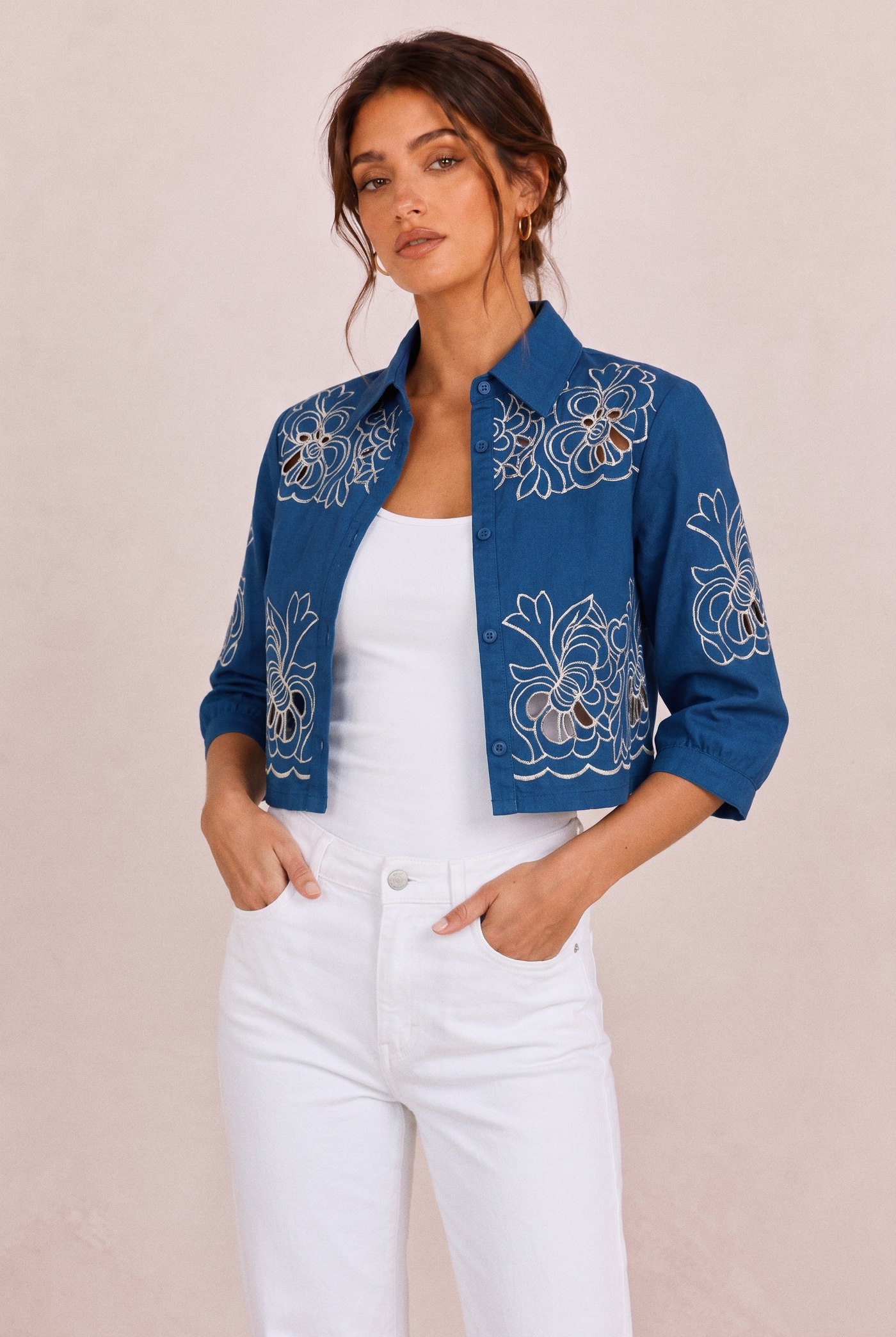 Morea embroidered shirt jacket