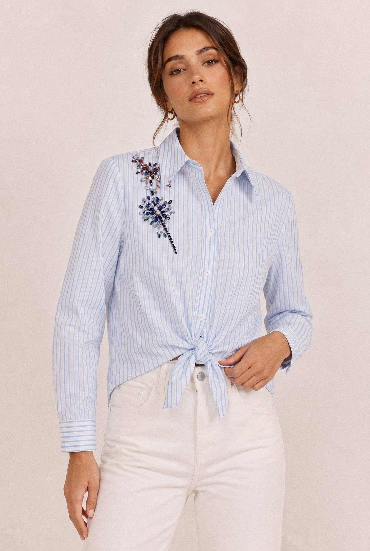 Perla beaded tie-front shirt