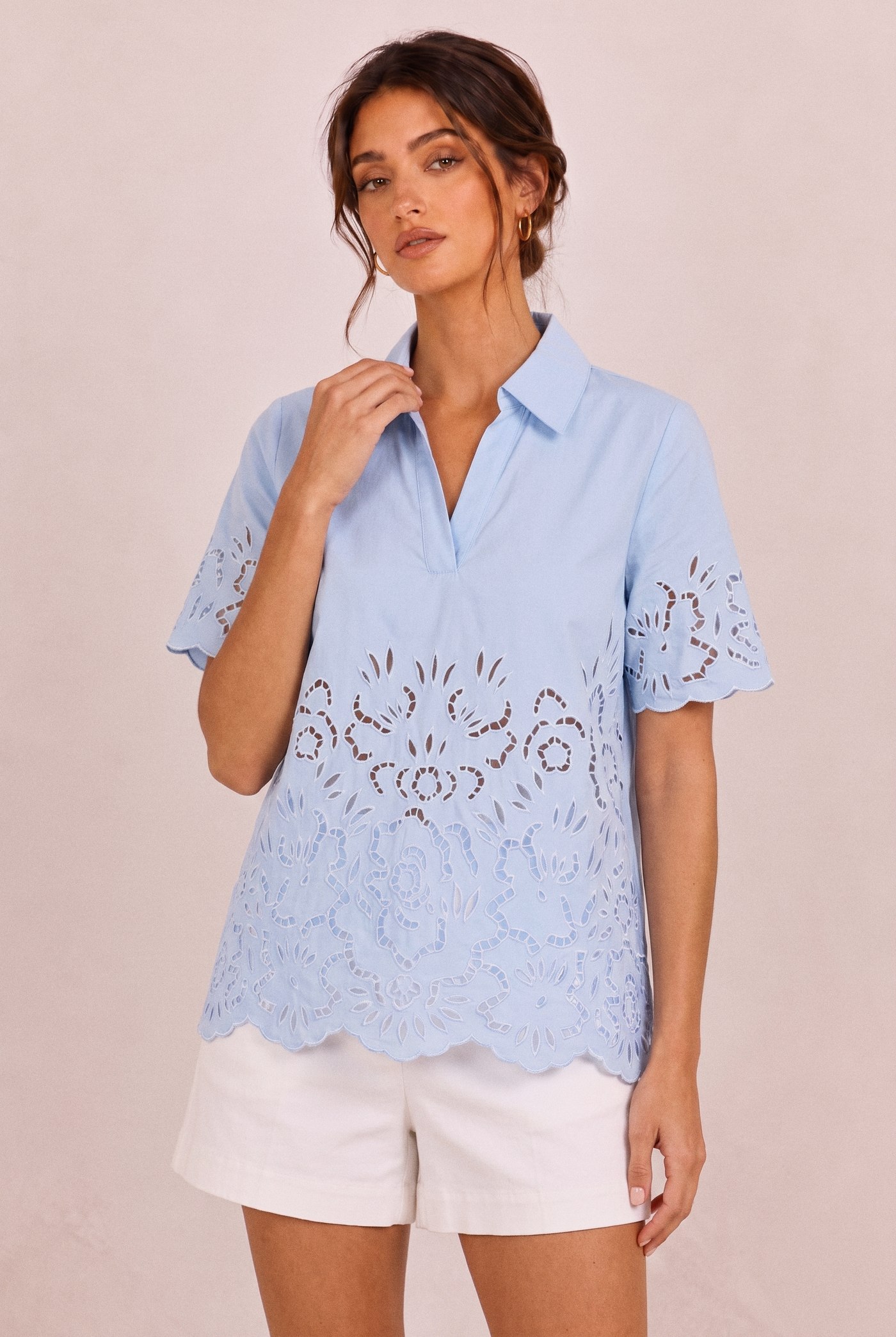 Sydney Cutwork Set in Blue/White, front