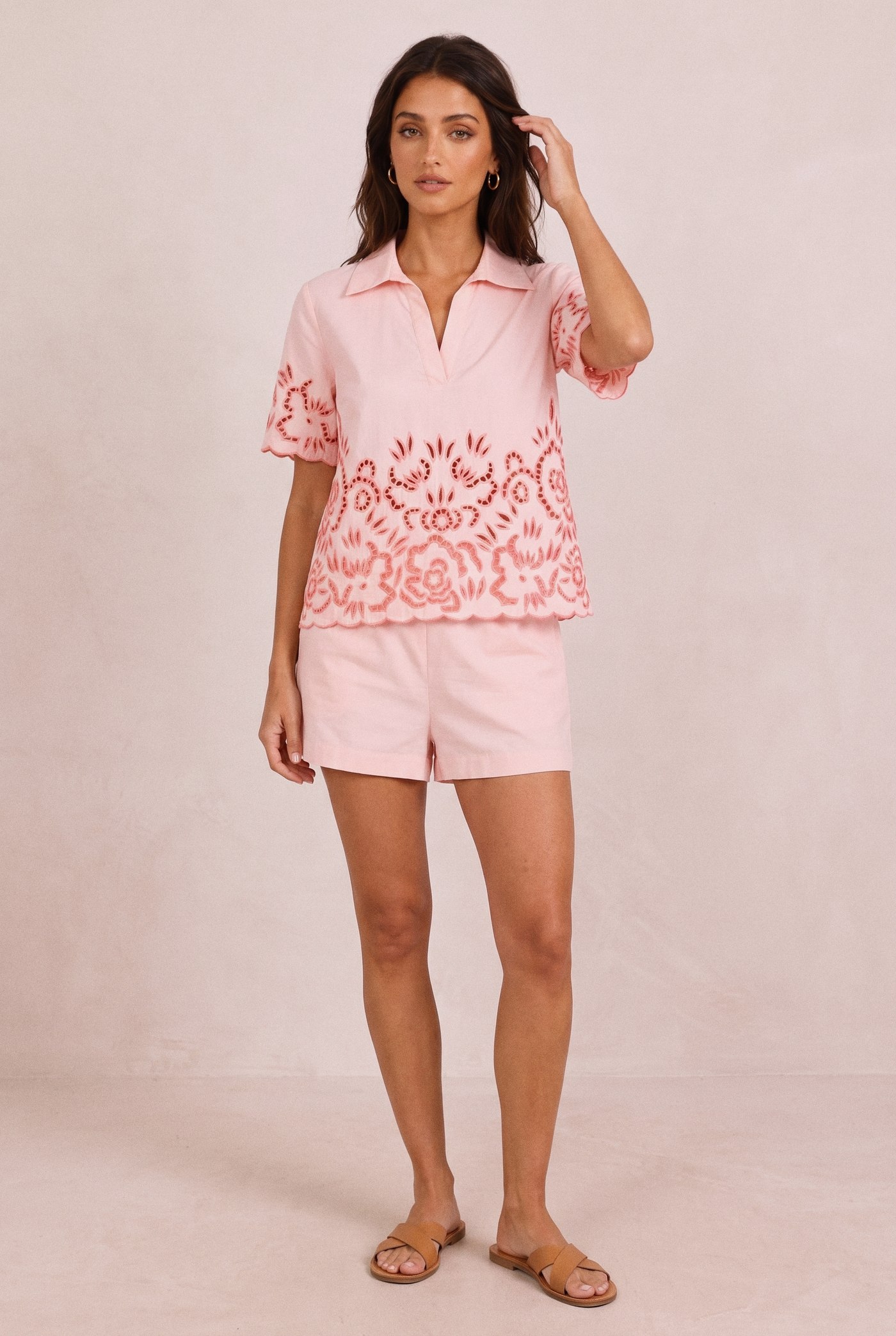 Sydney Cutwork Set in Pink/Coral, front