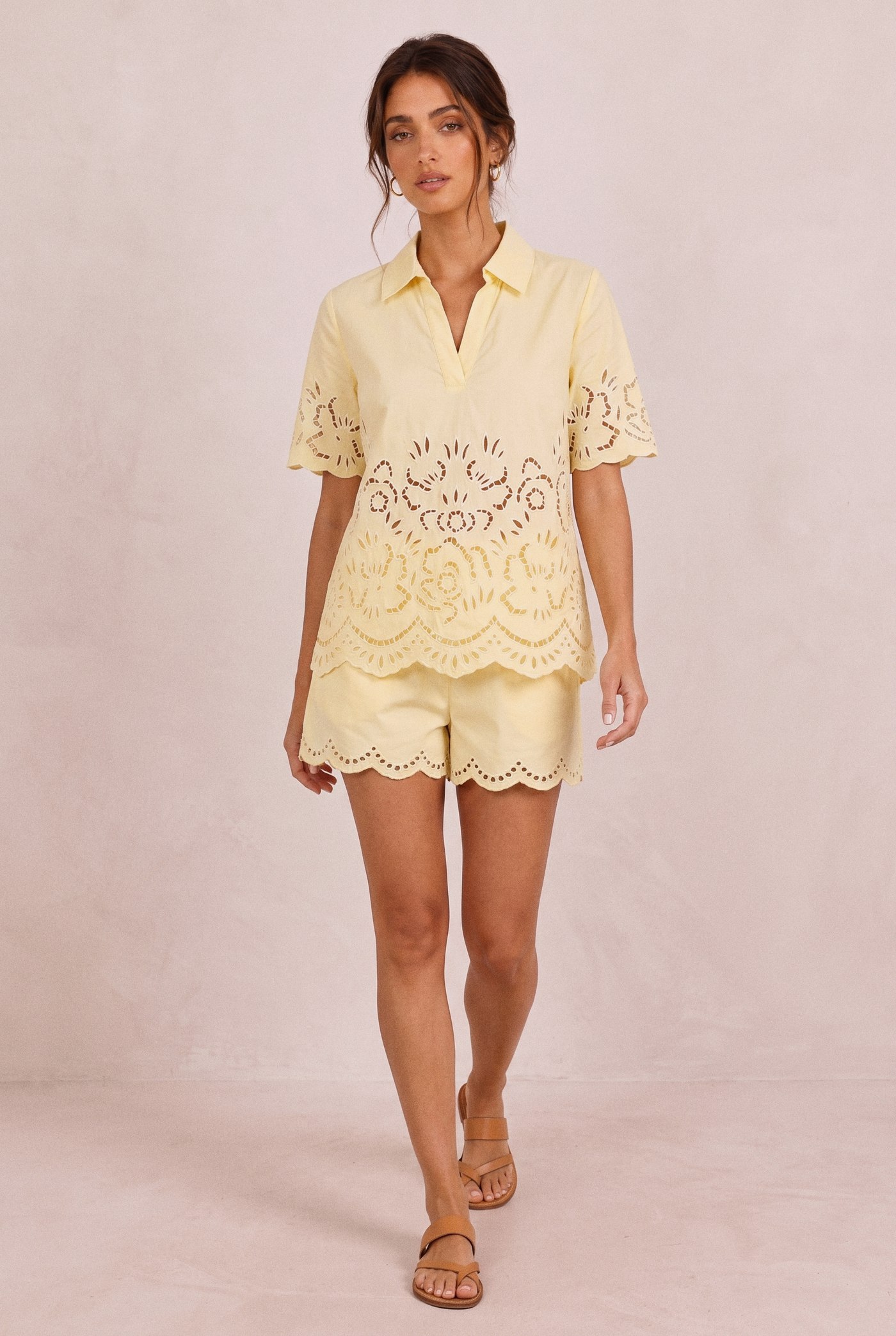Sydney cutwork top in butter yellow
