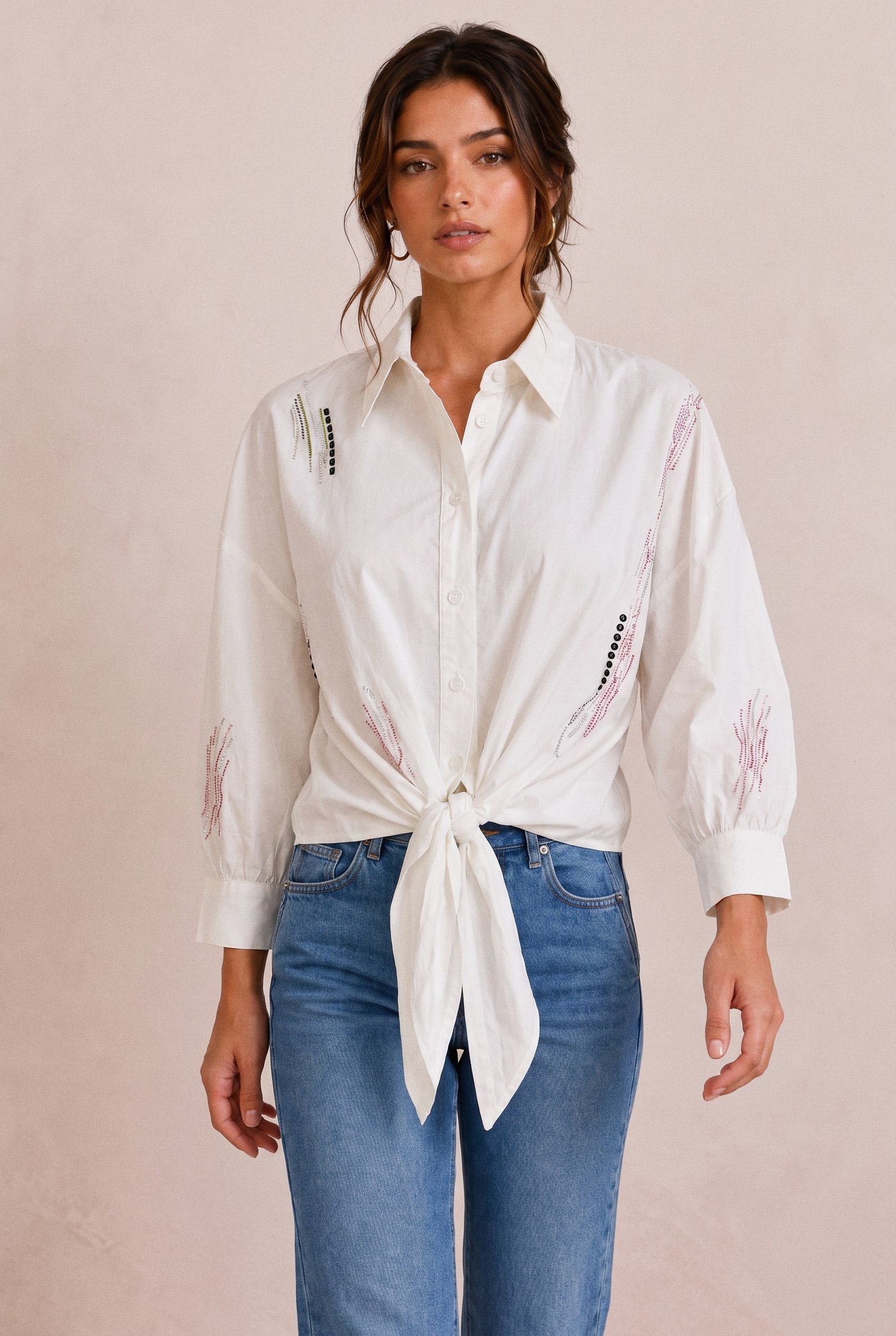 Tula crystal tie-front shirt